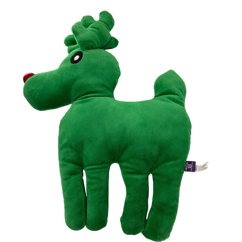 Multipet International Plush Green Dog Toy Red nose Rudolph Reindeer Christmas a